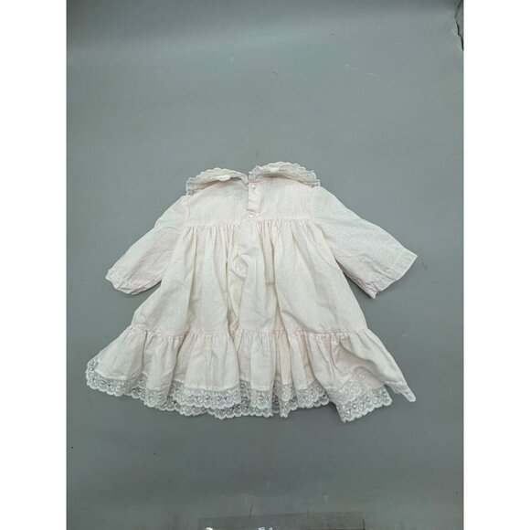 Vtg Baby Girl Pink Dress Collar Lace Trim Long Sleeves Ruffle Hem 6-12 Months - Picture 5 of 8